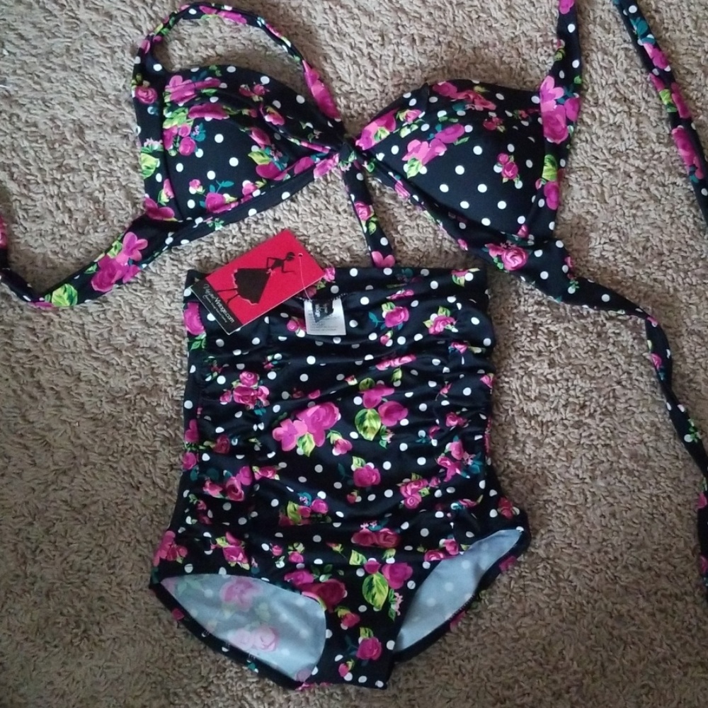 Unique Vintage black polka dot swimsuit